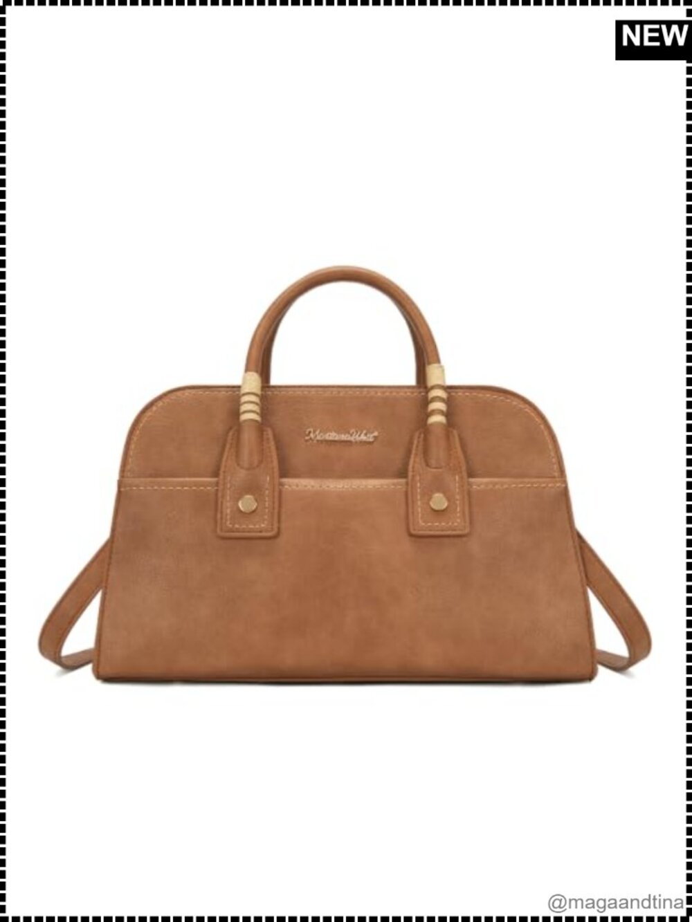Faux Leather Satchel Crossbody Bag Structured Top Handle Purse